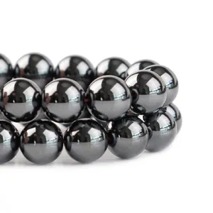 Perles en hématite noire polie à éclat métallique pour la création de bijoux DIY