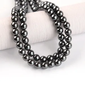 Perles en Hématite Naturelle Forme de Boule Ronde Perles en Vrac pour la Création de Bijoux DIY Lustre Métallique Noir