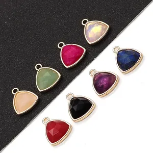 Faceted Triangle Natural Stone Pendants Electroplated Copper Edging Gemstone Charms With Loop For DIY Jewelry Making Necklaces Earring Accessories