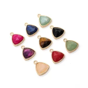 Faceted natural stone triangle pendants with gold plating for DIY jewelry making