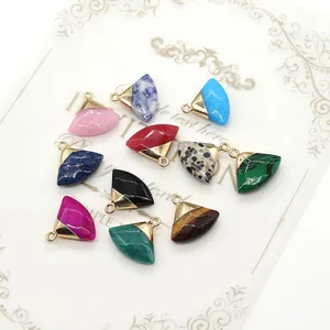 Natural gemstone fan-shaped pendants with gold plating for DIY jewelry making