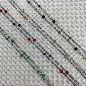 Colorful natural stone faceted crystal beads with silver copper metal chain for DIY jewelry