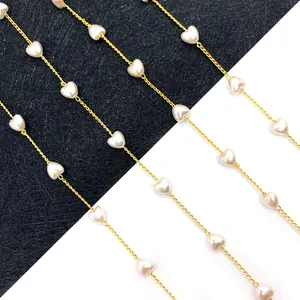 Copper Twisted Link Fine Chain Gold Color With White ABS Imitation Artificial Pearl Heart Shaped For DIY Jewelry Making Crafts Necklace