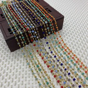 Cuentas cúbicas de piedra natural en cadena dorada para creación de joyas DIY