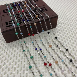 Colorful faceted stone and silver metal spacer bead chains for DIY jewelry making