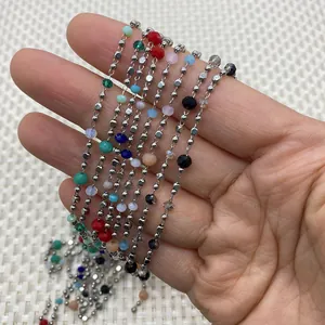 Multicolor natural stone faceted crystal beads with silver copper wire roll for DIY jewelry