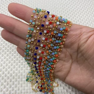 Cadena de cobre dorado con cuentas de cubo de cristal natural para joyería DIY collar
