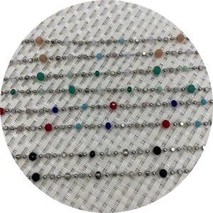 Faceted natural stone and silver metal beads string for DIY jewelry necklaces and bracelets