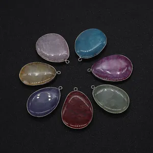 Pendenti in agata craquelé a forma di goccia in sette colori con bordo in metallo per DIY
