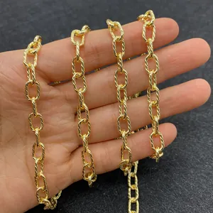 Golden 6x10mm twist chain rolls with spiral texture for DIY necklace jewelry making