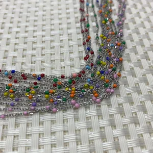 Macro di catena in acciaio inossidabile argento con perline colorate per gioielli fai-da-te
