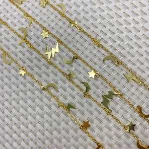 Golden chain necklace with moon, star and lightning charms for DIY jewelry making