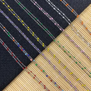 Rotolo di Catena a Maglie con Perle Puntinate in Smalto di Acciaio Inossidabile per Fai da Te Collana Bracciale Gioielli