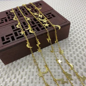 Golden DIY chain roll with star moon and lightning charms for necklace jewelry making