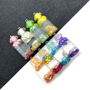 Mini Pendentif Bouteille en Verre Coquillage Liquide Charms pour Collier Porte-clés DIY Accessoires de Bijouterie Décoratifs