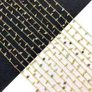 Koperen Gedraaide Gouden Ketting Rol Met Natuursteen Kralen Gefacetteerd Rond Gemengde Kleuren Sieraden Maken DIY Halsketting Accessoires