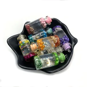 Pendentifs mini bouteilles en verre avec billes de résine colorées pour bijoux DIY