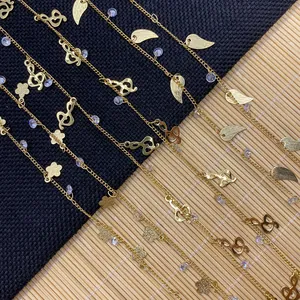 Twisted Chain Flower Musical Note Leaf Charm Copper Gold Metal Chain With Rhinestones For DIY Jewelry Making Crafts
