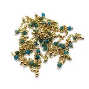 Gouden ketting met gefacetteerde blauwgroene natuurstenen kralen voor DIY-sieraden