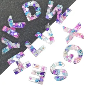Resin Alphabet Letter Beads With Colorful Crushed Stone For DIY Jewelry Making Necklace Bracelet Pendants Craft Accessories Gift