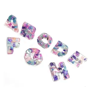 Colorful resin alphabet beads with crushed stones for DIY jewelry making