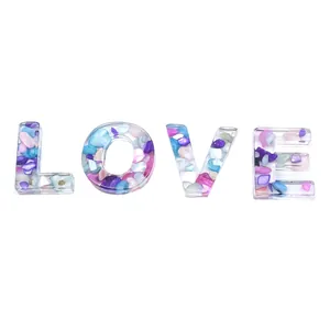 Resin alphabet letters LOVE with colorful crushed stones for DIY necklace accessories