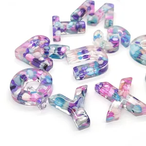 Colorful resin alphabet beads with crushed stones for DIY necklaces and craft accessories