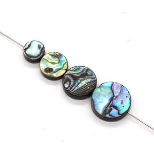 Iridescent round natural abalone shell beads in various sizes for DIY jewelry making