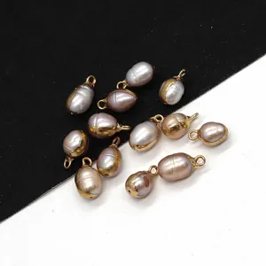 Natuurlijke Zoetwaterparel Hanger Rijstvorm Barok Vergulde Metalen Kap Alleen Hanger Zonder Ketting Voor Sieraden Maken DIY Accessoires Vrouwen Cadeau