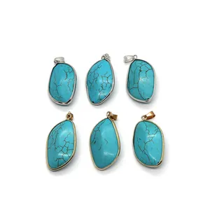 Bladvormige turquoise steen hangers met gouden en zilveren randen voor DIY halskettingen