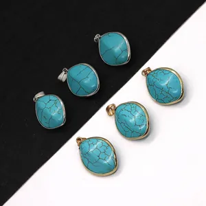 Colgante De Turquesa Azul Natural Forma Navette Marquesa Irregular Borde Metálico Dijes De Piedra Para Accesorios De Fabricación De Joyas De Collar De Bricolaje