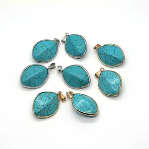 Colgantes de piedra turquesa azul marquesa con enganches de metal plateado y dorado