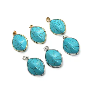 Set de seis colgantes de turquesa marquesa con borde de metal dorado y plateado para collares