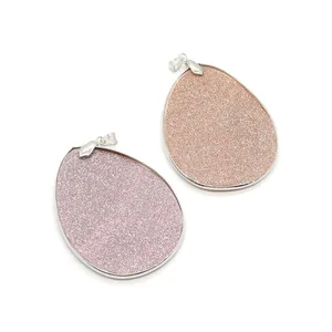Waterdrop-shaped natural shell pendants with glitter finish and silver metal frame for DIY