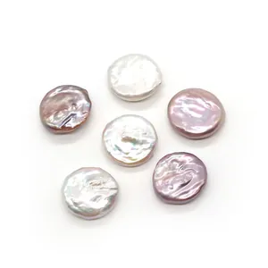 Perlas de moneda de agua dulce naturales planas 19-20mm blancas y púrpuras para joyas DIY