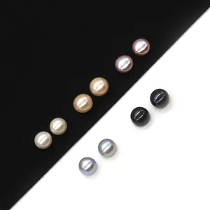 Natural freshwater pearl studs in pink, gold, white, black and grey on minimalist background
