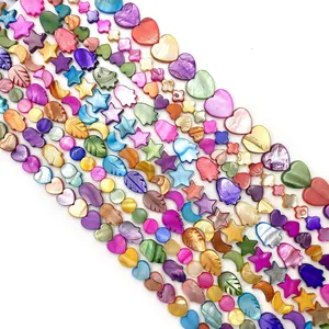 Colorful dyed natural seashell beads in heart and star shapes for DIY jewelry making