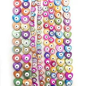 Shell Evil Eye Beads Heart Round Shape Multi Color Mother Of Artificial Pearl Spacer Beads For DIY Jewelry Making Accessory Component