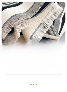 Detailed macro view of high-density tassels and woven pattern on the thick winter shawl
