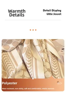 Détail du motif géométrique sur une écharpe douce en polyester beige et marron chaud