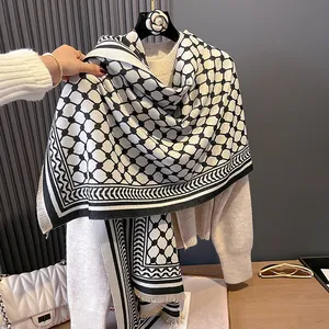 Écharpe en Imitation Cachemire pour Femmes Élégant Imprimé Géométrique à Grille Châle Chaud d'Hiver Avec Glands Doux Mode Double Face