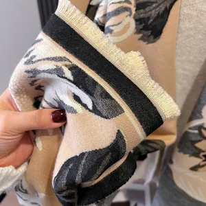 Women's jacquard sunflower scarf with fringe, autumn winter warm pashmina shawl wrap