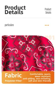 Close-up of red retro geometric floral print scarf made of soft polyester fiber fabric