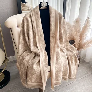 Women Winter Geometric Jacquard Scarf Thick Warm Soft Imitation Cashmere Shawl Wrap With Tassels For Travel Holiday Daily