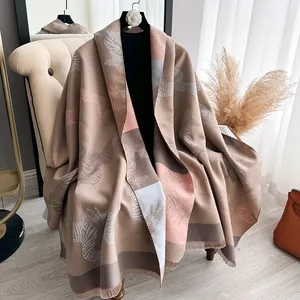 Chic zebra pattern oversized thick knit scarf shawl with color block tassels