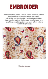Dettaglio del ricamo paisley etnico su morbido tessuto di scialle tipo cashmere