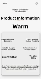 Detailed size chart for geometric winter scarf showing dimensions 180x65cm and 330g weight