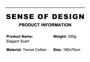 Detailed size and material specs for the tencel cotton cat print scarf, 180x70cm, 200g