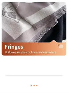 Detailed view of high-density fabric texture and neat tassel fringes on this scarf