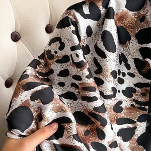 Elegant leopard print satin silk scarf for women featuring a lightweight soft texture